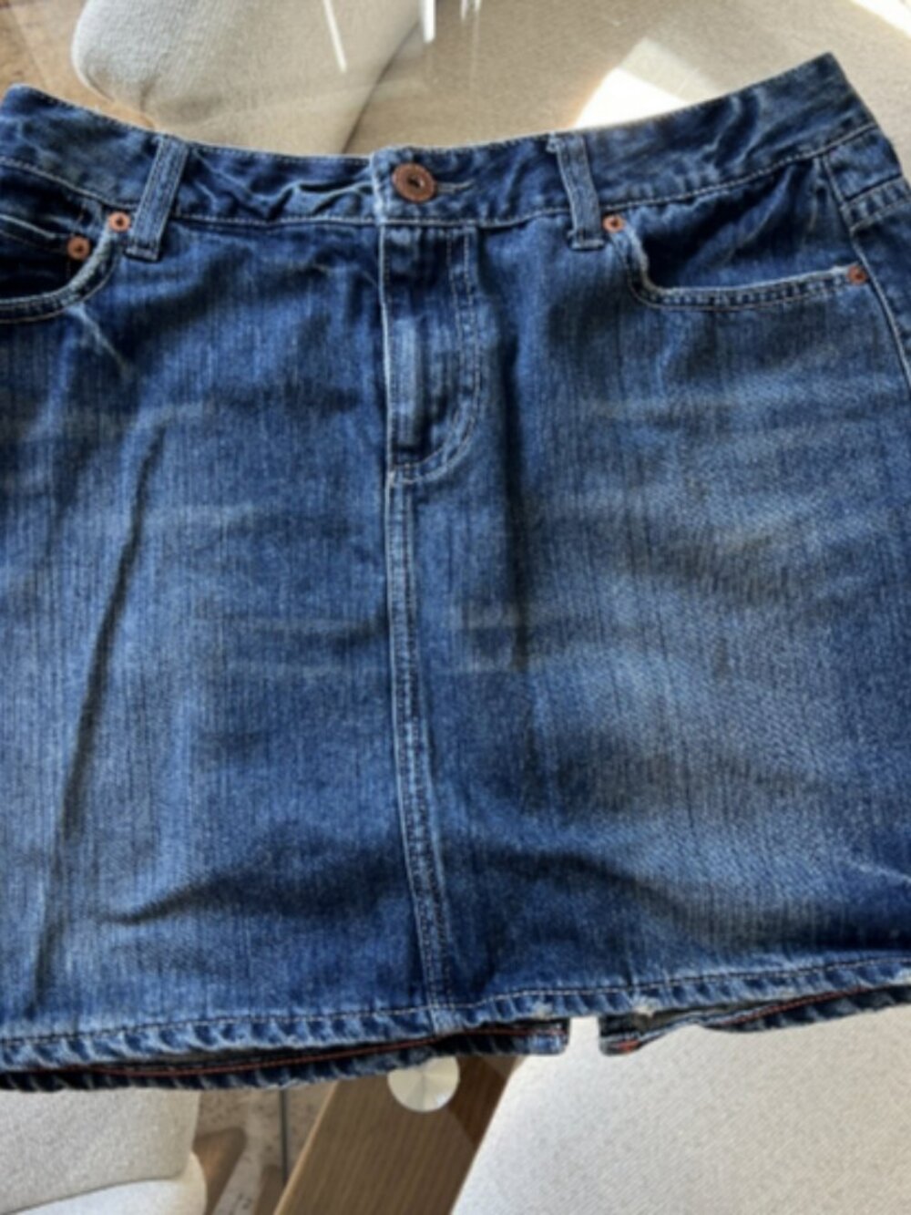 American Eagle Outfitters Denim Mini Skirt Distressed Size 8 Frayed Hem